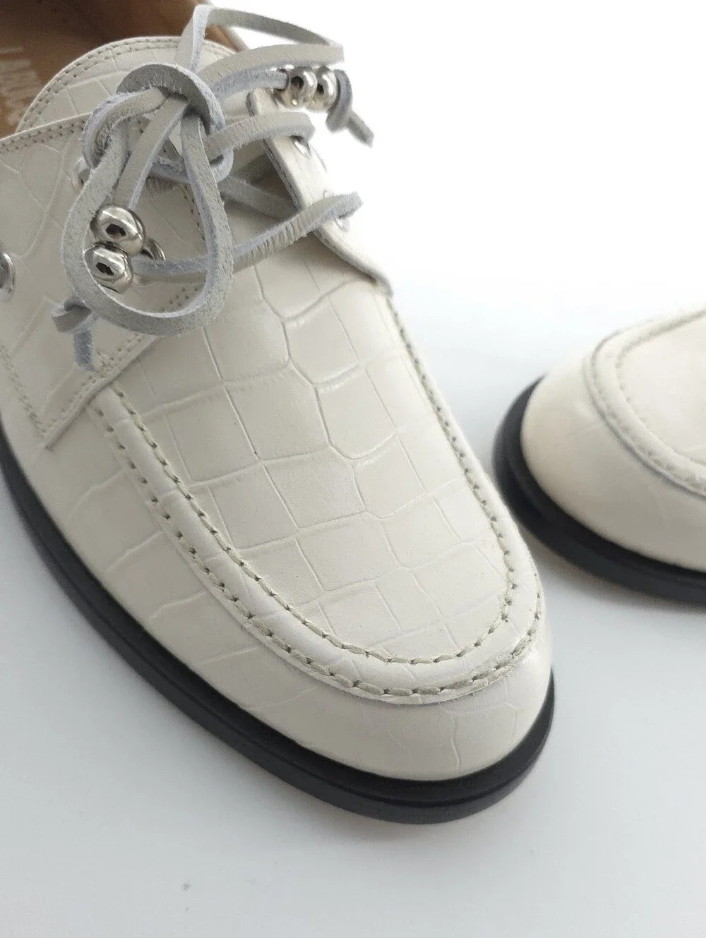 Labucq Nelson Boat Shoe Croc Embossed Ivory Crocco Size EU 41 US 10